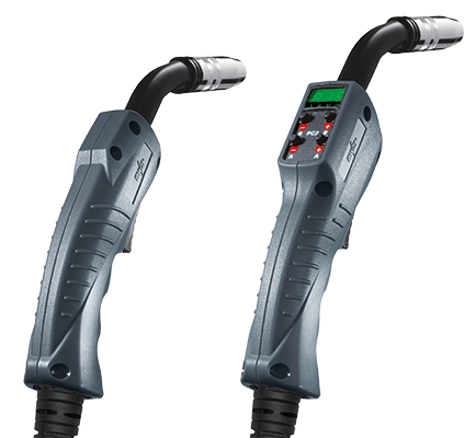 EWM MIG welding torch with ergonomic red handle